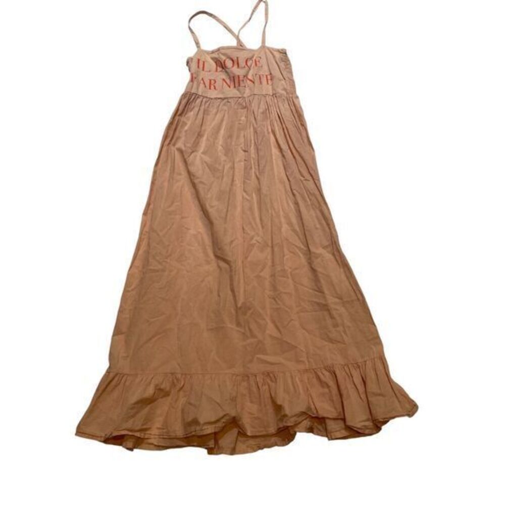 The Campamento Kids pink Beige Maxi Dress Italian Text Summer Boho Cotton 8-7Y‎